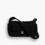 Chanel Large Bowling Bag Velvet Effect Nylon Gold Tone Metal In Black 27Cm AS5054 B21379 94305