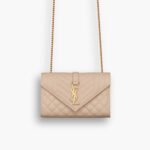 Saint Laurent Envelope Small  In Quilted Grain Leather Beige 21Cm 600195Bow912721