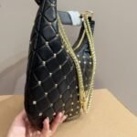 Valentino Rockstud Spike Leather Hobo Bag Black 28cm - Image 2