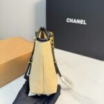 Chanel Small Shopping Bag Braided Raffia Effect Canvas And Gold Tone Metal In Beige 20Cm - Image 4